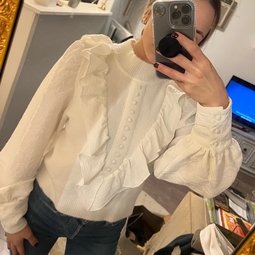 Mock Neck Puff Sleeve Blouse